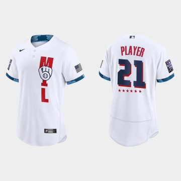 Custom Milwaukee Brewers 2021 All-star Game Flex Base Jersey White