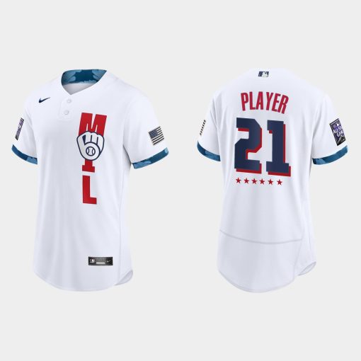 Custom Milwaukee Brewers 2021 All-star Game Flex Base Jersey White