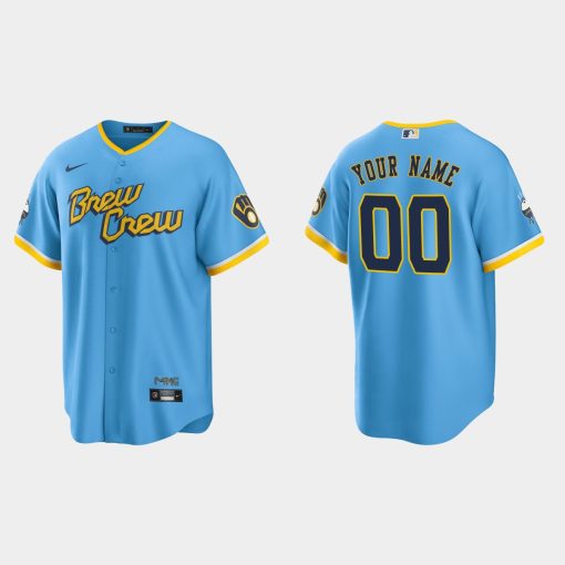 Custom Milwaukee Brewers 2022 City Connect Cool Base Jersey Powder Blue