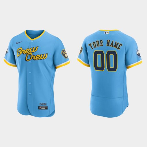 Custom Milwaukee Brewers 2022 City Connect Flex Base Jersey Powder Blue