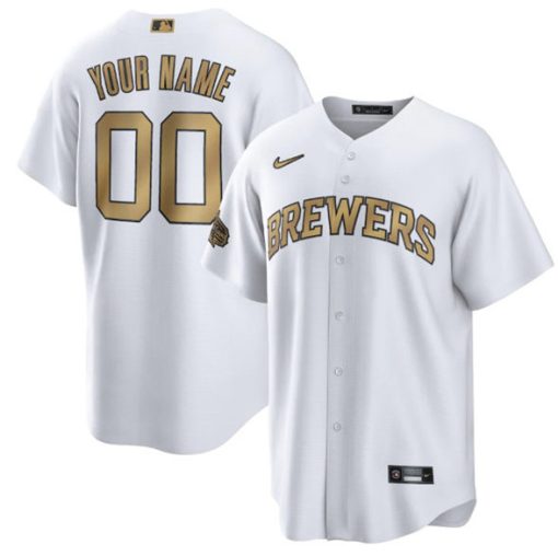 Custom Milwaukee Brewers Active Player White 2022 All-star Cool Base Stitched Baseball Jersey