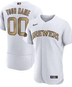 Custom Milwaukee Brewers Active Player White Golden 2022 All-star Stitched Flex Base Jersey
