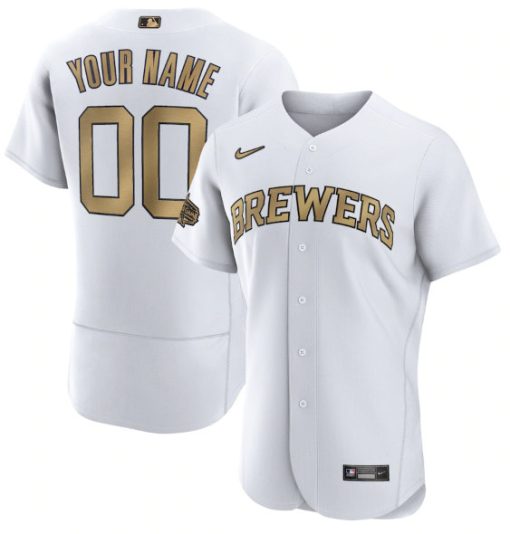 Custom Milwaukee Brewers Active Player White Golden 2022 All-star Stitched Flex Base Jersey