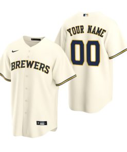 Custom Milwaukee Brewers Cream Stitched Cool Base Jersey