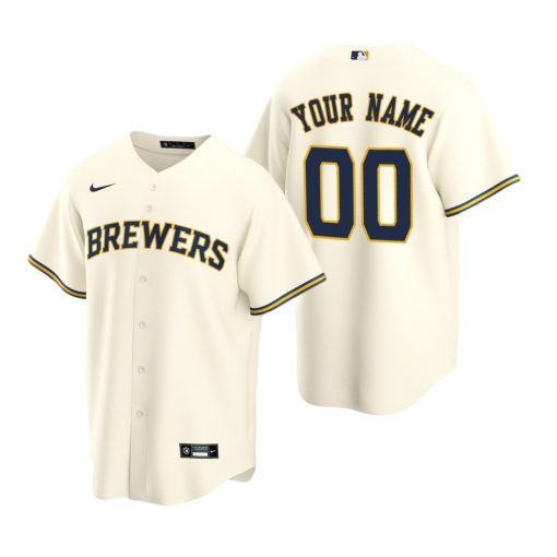 Custom Milwaukee Brewers Cream Stitched Cool Base Jersey