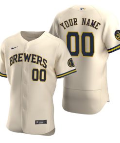 Custom Milwaukee Brewers Cream 50th Anniversary Stitched Flex Base Jersey
