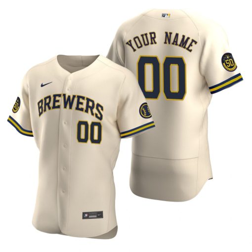 Custom Milwaukee Brewers Cream 50th Anniversary Stitched Flex Base Jersey