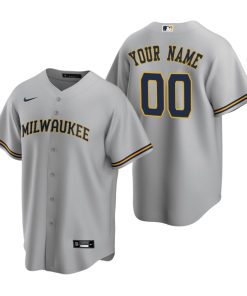 Custom Milwaukee Brewers Gray Stitched Cool Base Jersey