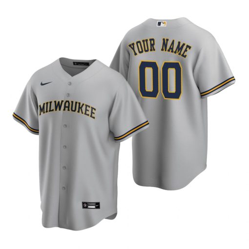 Custom Milwaukee Brewers Gray Stitched Cool Base Jersey