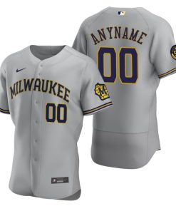 Custom Milwaukee Brewers Gray Stitched Flex Base Jersey