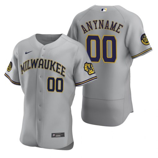 Custom Milwaukee Brewers Gray Stitched Flex Base Jersey