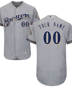 Custom Milwaukee Brewers Gray Stitched Flex Base Jersey