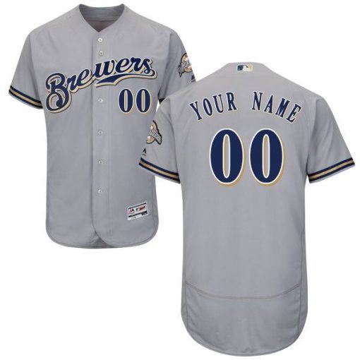 Custom Milwaukee Brewers Gray Stitched Flex Base Jersey