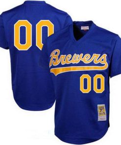 Custom Milwaukee Brewers Light Blue Mesh Batting Practice Throwback Cooperstown Collection Baseball Jersey
