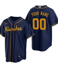 Custom Milwaukee Brewers Navy Stitched Cool Base Jersey