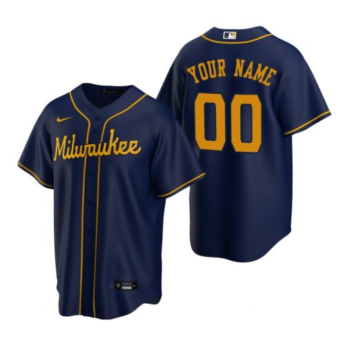 Custom Milwaukee Brewers Navy Stitched Cool Base Jersey