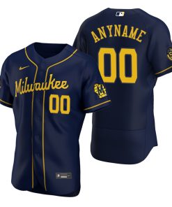 Custom Milwaukee Brewers Navy Stitched Flex Base Jersey