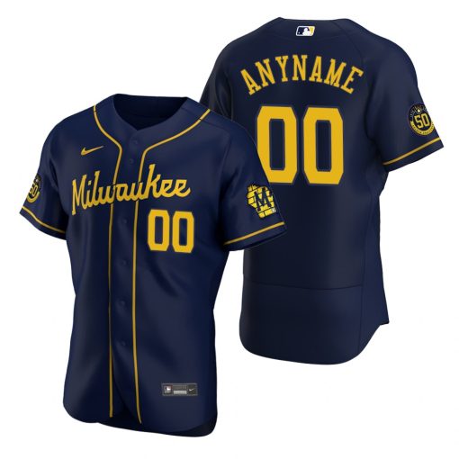 Custom Milwaukee Brewers Navy Stitched Flex Base Jersey