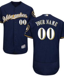 Custom Milwaukee Brewers Navy Stitched Flex Base Baseball Jersey