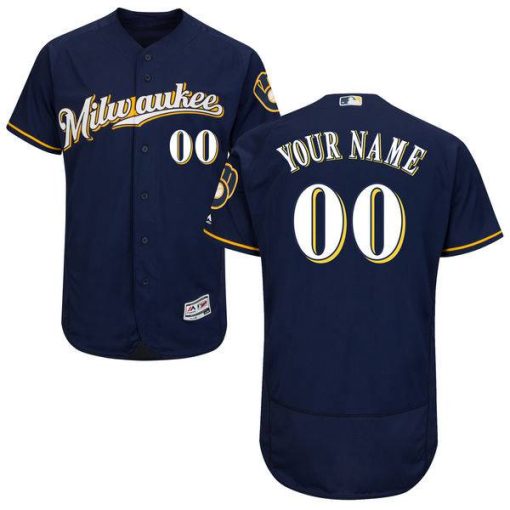 Custom Milwaukee Brewers Navy Stitched Flex Base Baseball Jersey