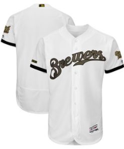 Custom Milwaukee Brewers White 2018 Memorial Day Collection Flex Base Team Jersey
