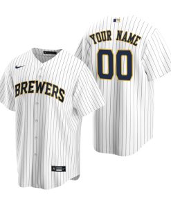 Custom Milwaukee Brewers White Stripe Stitched Cool Base Jersey