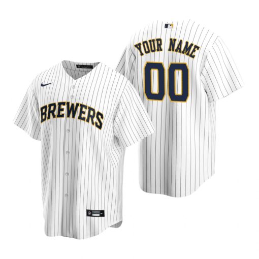 Custom Milwaukee Brewers White Stripe Stitched Cool Base Jersey