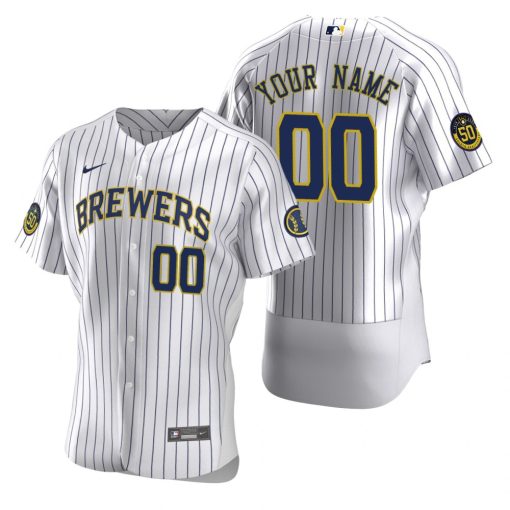 Custom MMilwaukee Brewers White Stripe 50th Anniversary Flex Base Jersey