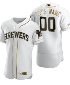 Custom Milwaukee Brewers Golden White Stitched Flex Base Jersey