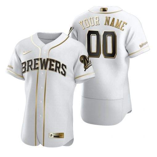 Custom Milwaukee Brewers Golden White Stitched Flex Base Jersey