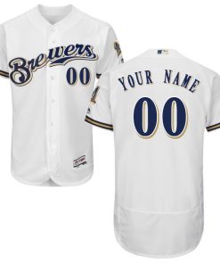 Custom Milwaukee Brewers Home White Stitched Flex Base Jersey
