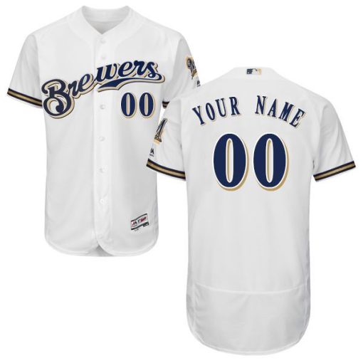 Custom Milwaukee Brewers Home White Stitched Flex Base Jersey