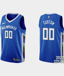 Custom Milwaukee Bucks Active 2022-23 City Edition Blue Stitched Basketball Jersey