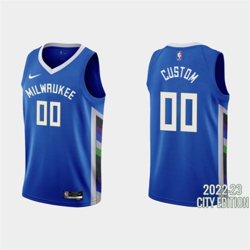 Custom Milwaukee Bucks Active 2022-23 City Edition Blue Stitched Basketball Jersey