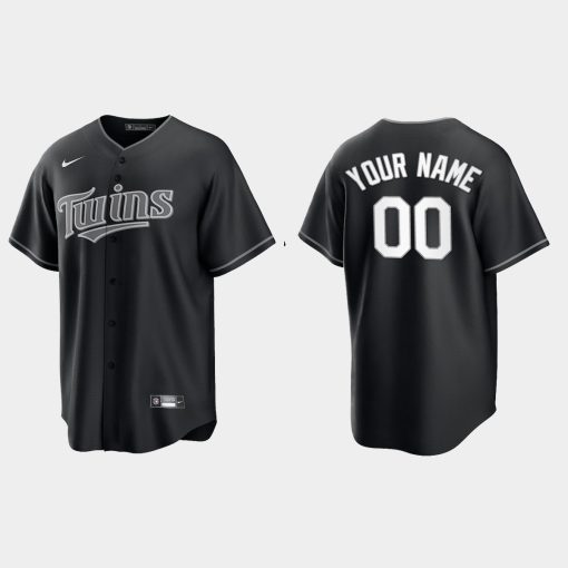 Custom Minnesota Twins 2021 All Black Fashion Cool Base Jersey Black White