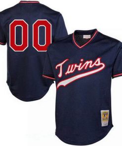 Custom Minnesota Twins Navy Blue 1995 Mesh Batting Practice Throwback Cooperstown Collection Baseball Jersey