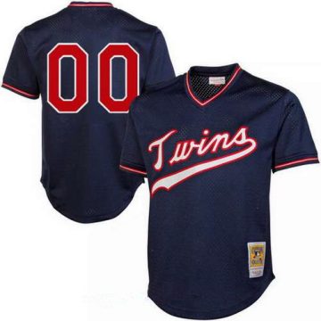Custom Minnesota Twins Navy Blue 1995 Mesh Batting Practice Throwback Cooperstown Collection Baseball Jersey