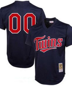 Custom Minnesota Twins Navy Blue 1996 Mesh Batting Practice Throwback Cooperstown Collection Baseball Jersey