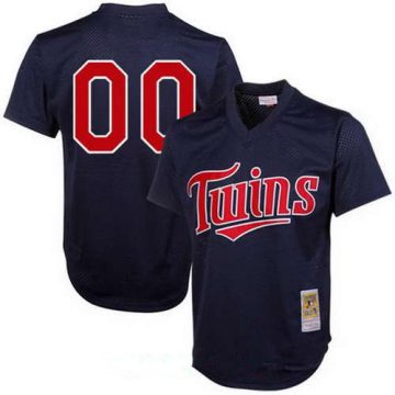 Custom Minnesota Twins Navy Blue 1996 Mesh Batting Practice Throwback Cooperstown Collection Baseball Jersey