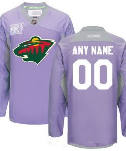 Custom Minnesota Wild Purple Pink Hockey Fights Cancer Practice Jersey