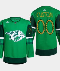 Custom Nashville Predators St Patricks Day Green Warm-up 2022 Jersey