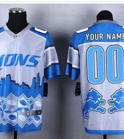 Custom New Detroit Lions Blue Stitched NFL Elite Noble Fashion Jersey