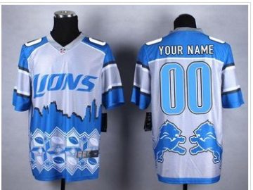 Custom New Detroit Lions Blue Stitched NFL Elite Noble Fashion Jersey