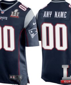 Custom New England Patriots Navy Blue 2017 Super Bowl LI Game Jersey