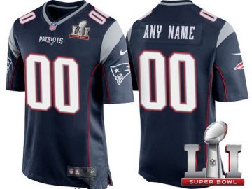 Custom New England Patriots Navy Blue 2017 Super Bowl LI Game Jersey