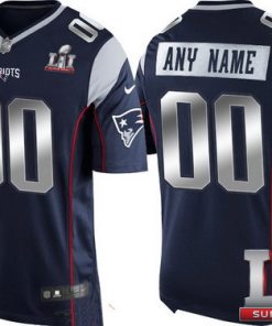 Custom New England Patriots Navy Blue Steel Silver 2017 Super Bowl LI Limited Jersey