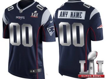Custom New England Patriots Navy Blue Steel Silver 2017 Super Bowl LI Limited Jersey