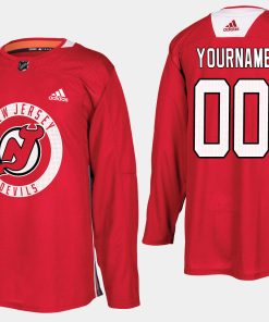 Custom New Jersey Devils Home Player Practice Red Jersey