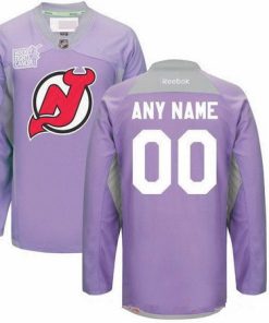 Custom New Jersey Devils Purple Pink Hockey Fights Cancer Practice Jersey