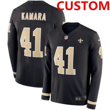 Custom New Orleans Saints Black Team Color Stitched Limited Therma Long Sleeve Jersey